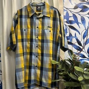 Men’s Mecca Polyester & Rayon Plaid Button Down Utility Shirt Size XL